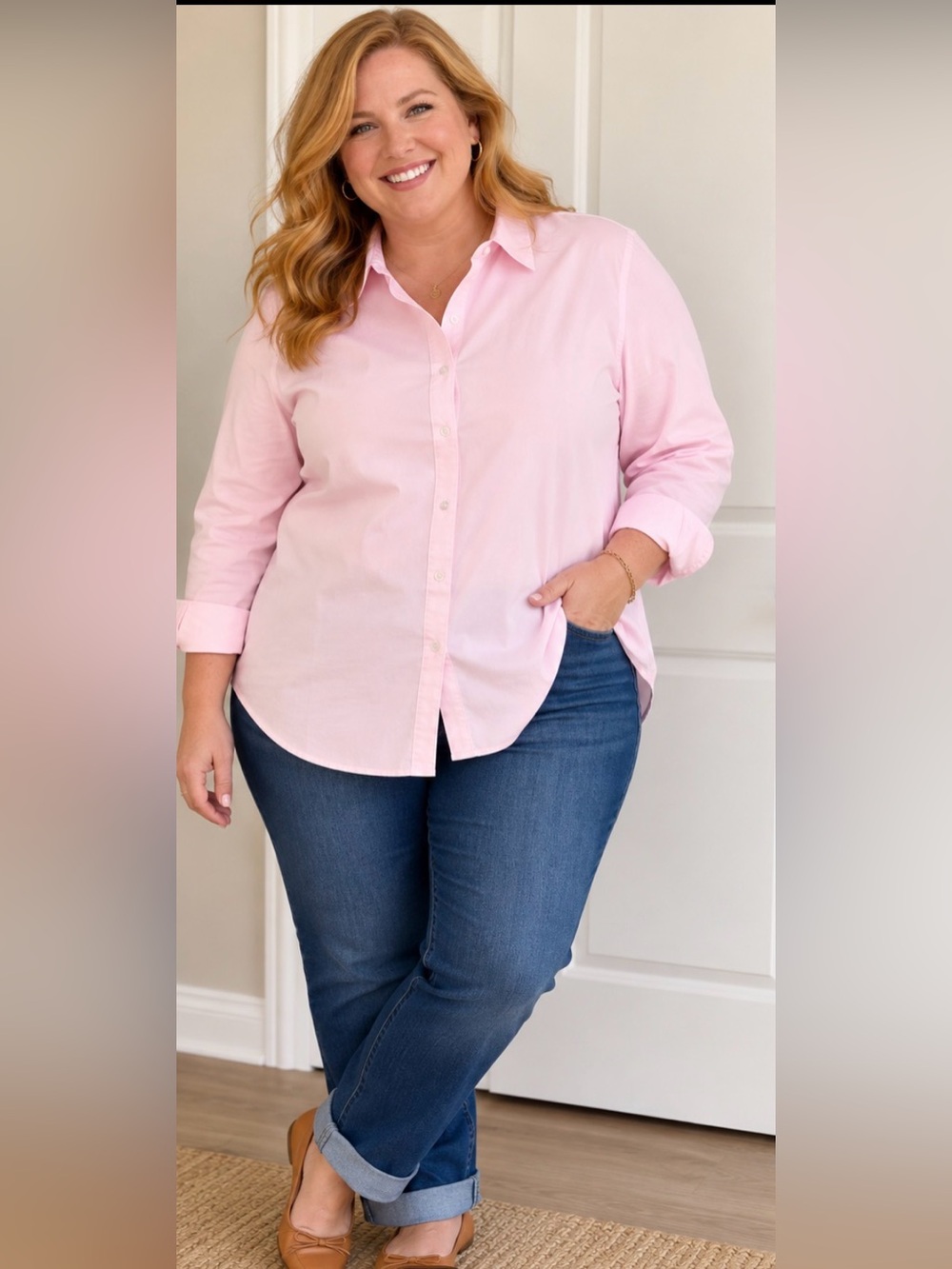 Lands' End Women’s Pink Button Front Shirt